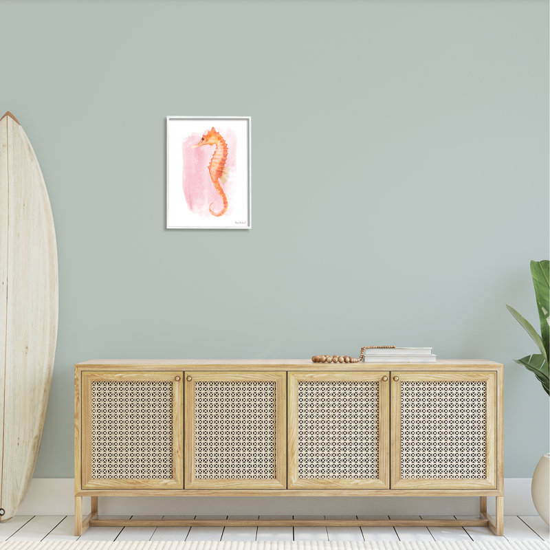 Doux hippocampe orange moucheté, H 20 po x l 16 po x P 1,5 po, Giclée encadrée blanc bord de mer