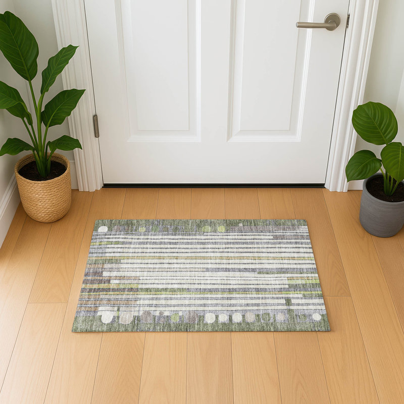 Premium Machine Washable Mayfield AMF2189 geometric Rug, 1'8" x 2'6", Olive
