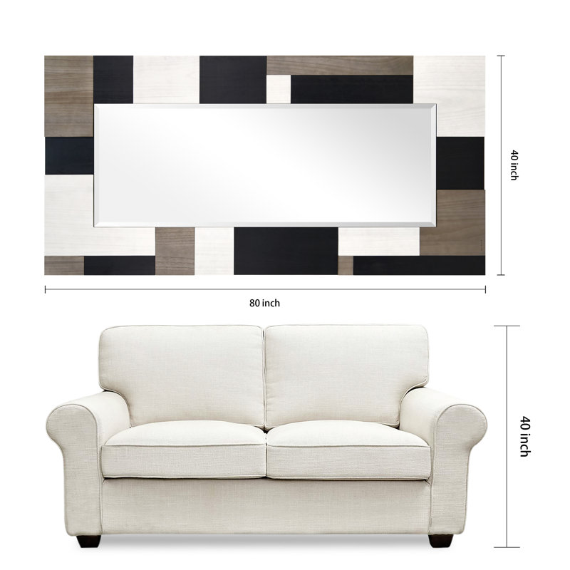 "Geometric Blocks" Hand Made Solid Paulownia Wood Beveled Leaner Mirror size 80" x 40"