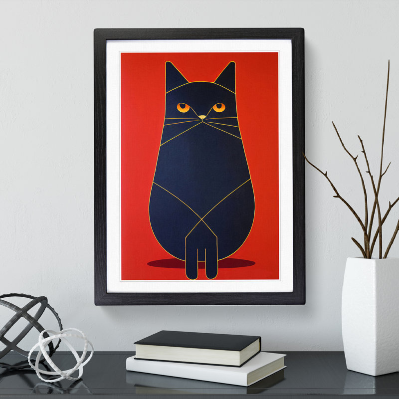 Modern Cat No.2 Abstract - Framed Print, Black Framed, 64cm H x 46cm W x 2cm D