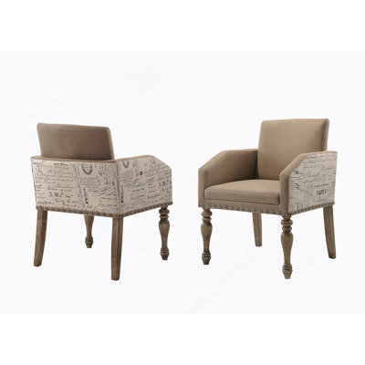 Birmingham Script Printed Driftwood Finish Dining Arm Chair, Set Of 2