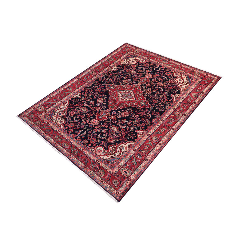 Tapis bleu antique en laine noué à la main 4 pi 5 po x 6 pi 5 po Kashan Dwyer