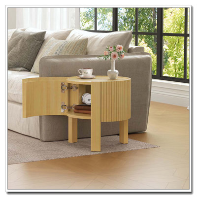 Table d'appoint ronde cannelée avec rangement