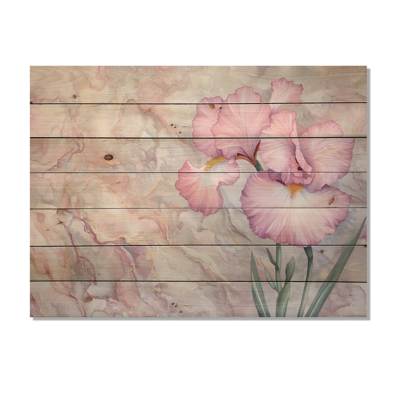 Décoration murale rose sur bois de pin naturel, symphonie rose iris I - Iris, H 10 po x l 20 po x P 0,78 po