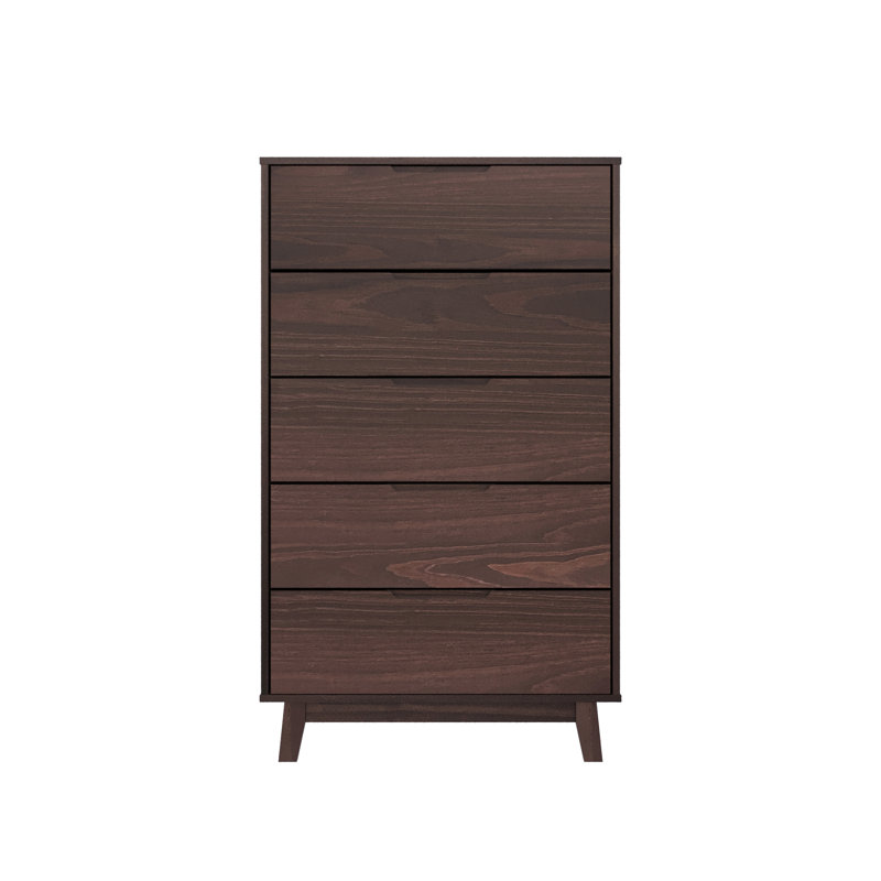 Jerred 5 Drawer Solid Wood Chest, Dark Walnut