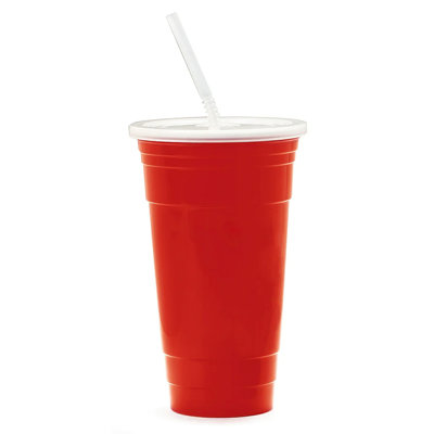 GET Gobelet de fête en plastique réutilisable sans BPA avec couvercle et paille, 16 onces, rouge