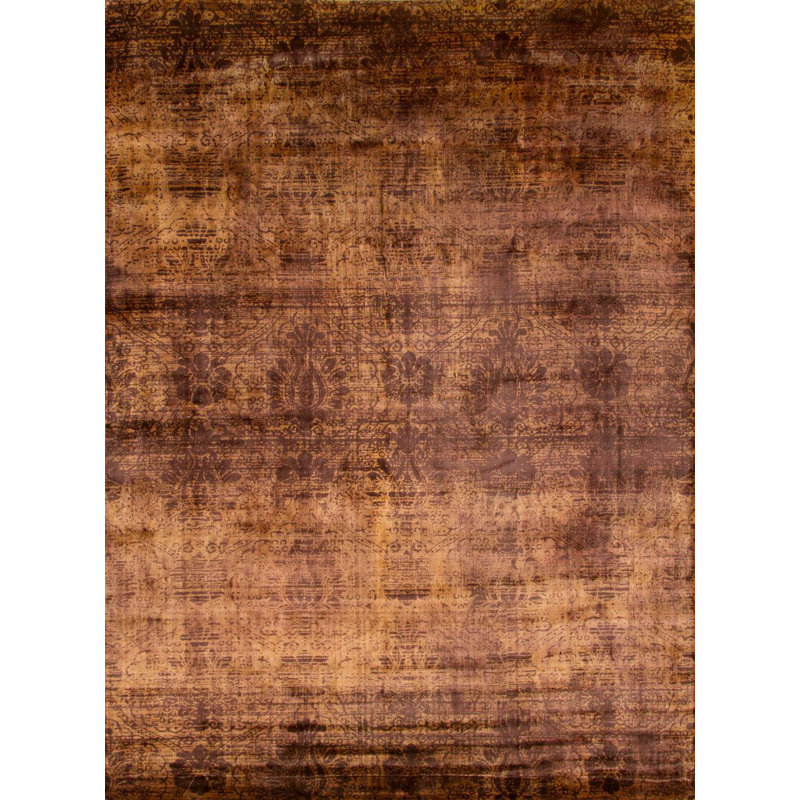 Tapis brun en viscose / coton tissé à la main Savorey, Rectangle 8 pi x 10 pi