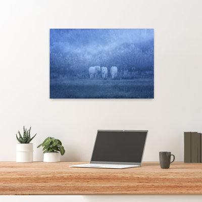 Dreamy White Horses Dreamy Ethereal Peaceful Horse Forest Landscape Wall Art