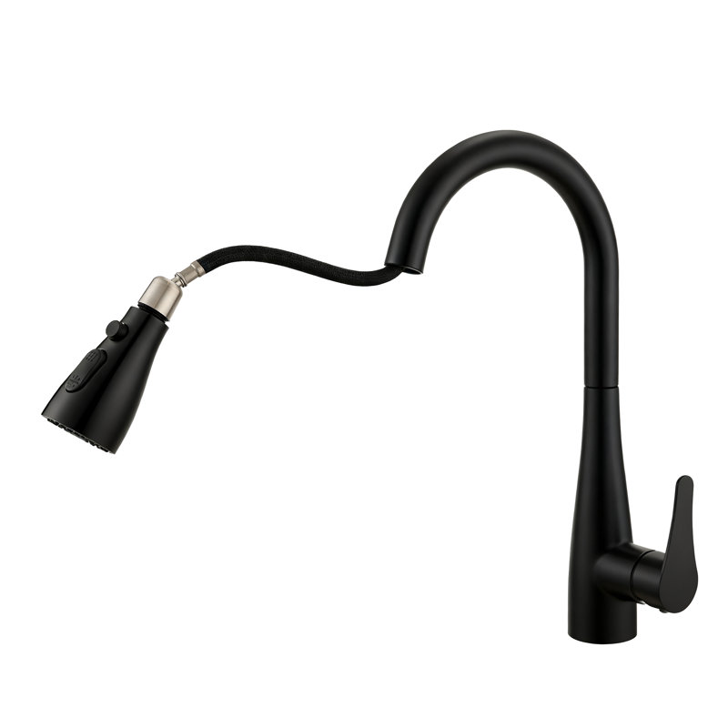 Robinet de cuisine à poignée simple rétractable à arc haut Gina, sans plomb, noir mat, Matte Black