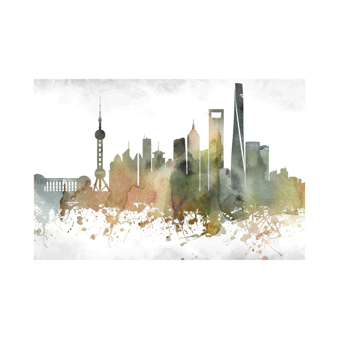 Shanghai Skyline by Wall Decor Addict - Wrapped Canvas Painting