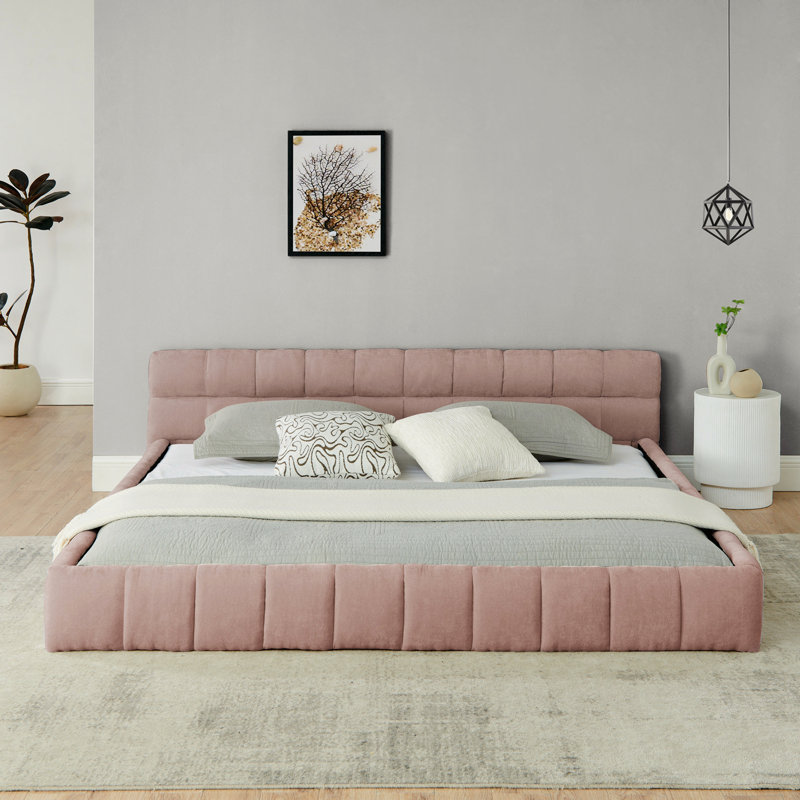 Structure de lit en chenille avec tissu épais, Rose, Très grand lit