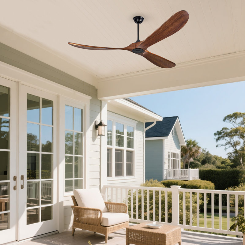 72'' 3-Blade Ceiling Fan (No Light) – Solid Wood Walnut Propeller Ceiling Fans Without Light, Remote, DC Motor, Outdoor/Patio (Coastal/Farmhouse)