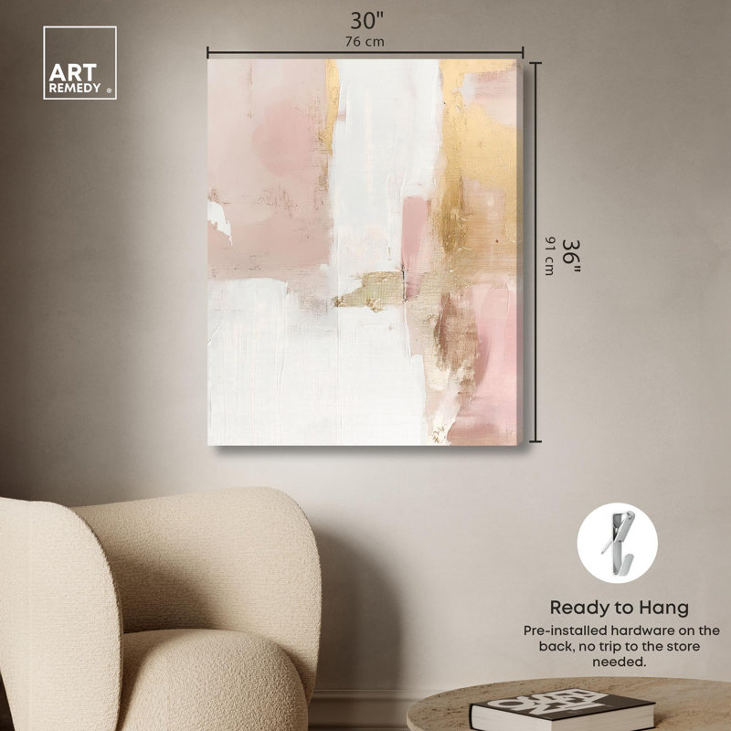 «Blush Gold Shimmer I», toile abstraite terre par Art Remedy, H 36 po x l 30 po, Toile tendue