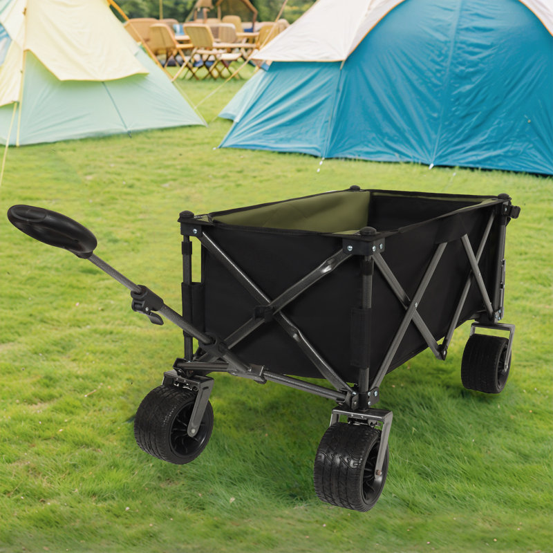 Chariot de jardin pliant pliable pour l'extérieur, Noir/vert