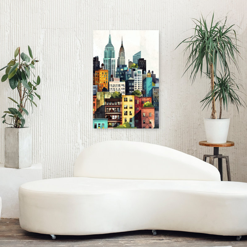 Vibrant New York City Colorful Geometric Modern Architecture City Wall Art Print 1 Piece Wrapped Canvas Wall Art