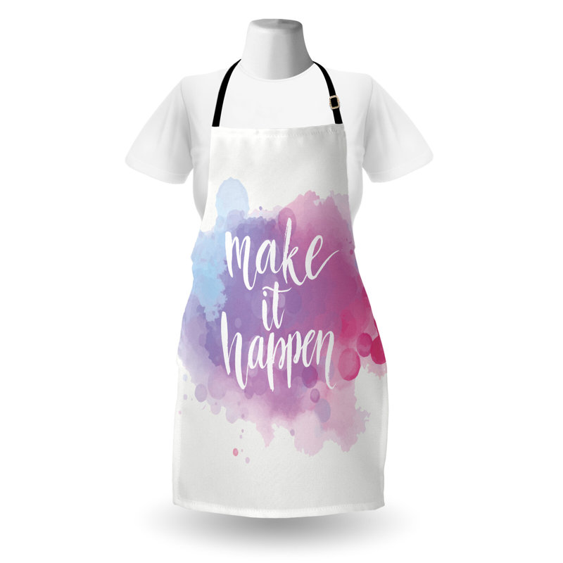 East Urban Home Modern Apron Unisex, Positive Words Paint, Adult Size, Blue Fuchsia