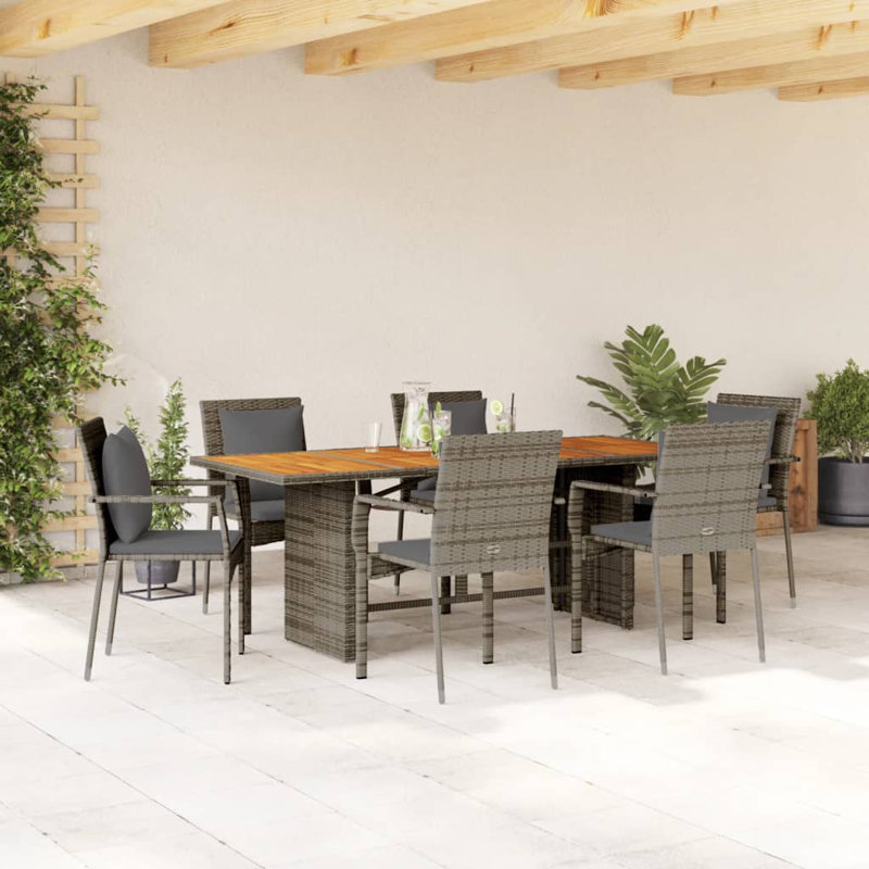  Ensemble de salle à manger de jardin en rotin gris 7 pièces