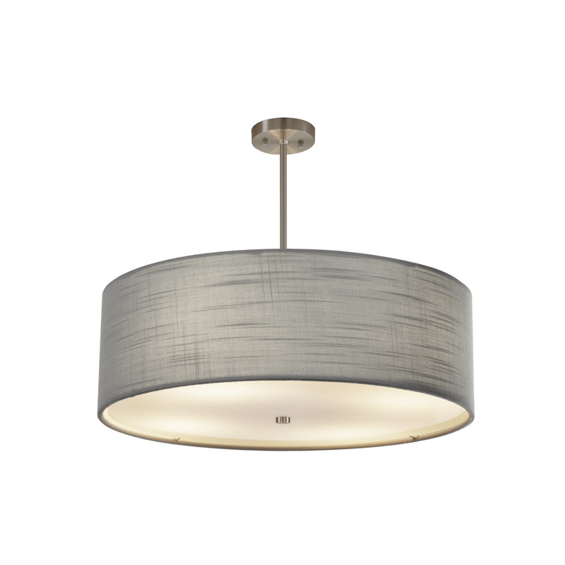 Lustre à abat-jour cylindrique 6 lumières, Nickel, Gris