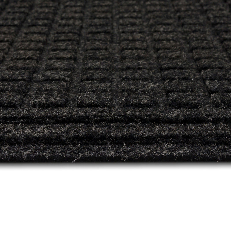 Caire Grid Impressions Recycled Rubber All Weather Outdoor Door Mat, 2' X 3', Black