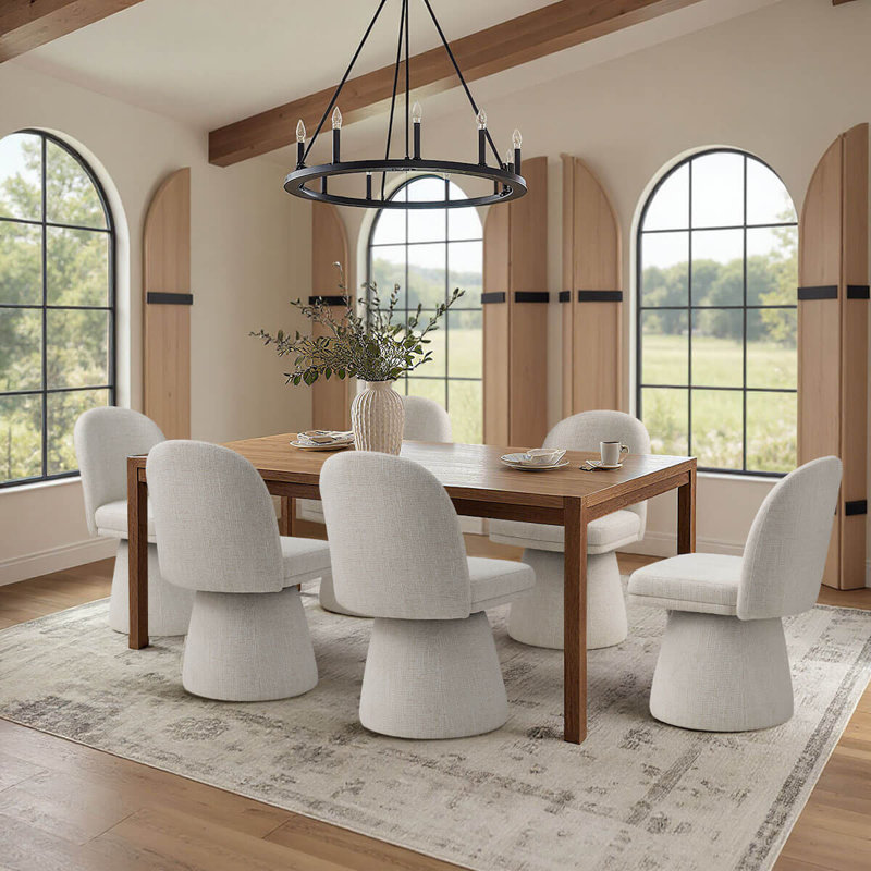 Upholstered Swivel Dining Side Chair, Beige