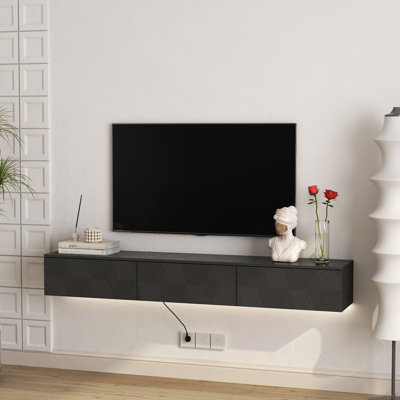 Floating TV Stand Wall Mounted with 16 Color LEDs,67" Modern TV Stand, Floating TV Cabinet Entertainment Center for 55 60 65 Inch TV by Ivy Bronx