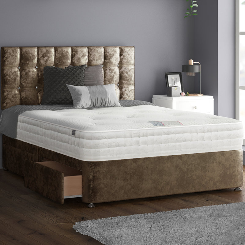 Falconer Upholstered Divan Bed, Single (3'), Truffle, 2 Left Drawers