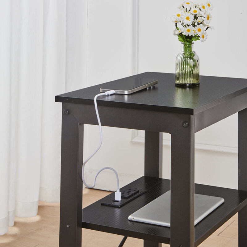 End Table Set With Charging Station 2 Pack End Table Built-In Outlets For Home Living Room Bedroom Entryway, Black