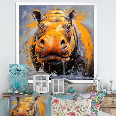 Art mural jaune hippopotame jaune - Hippopotame