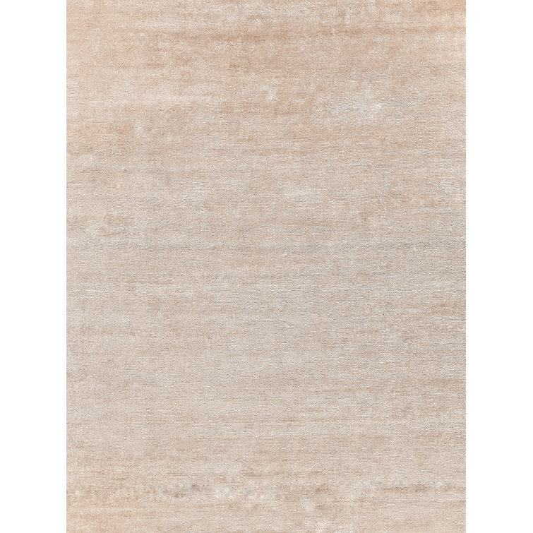 Exquisite Rugs Plush Hand-Knotted Wool/Viscose Light Beige Area Rug