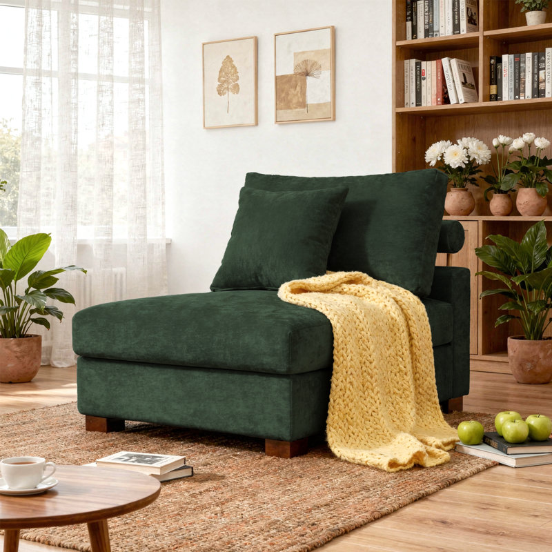 Chaise rembourrée sans accoudoirs en chenille verte avec dossier rembourré, module de chaise simple pour canapé modulaire
