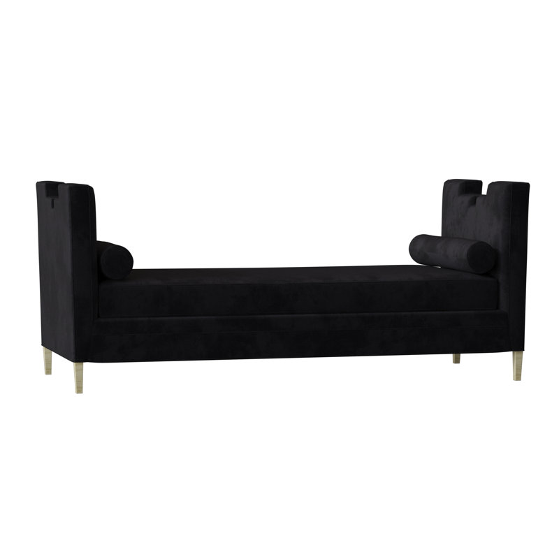 Banc rembourré Ida, Velours performance Bella noir, Naturel