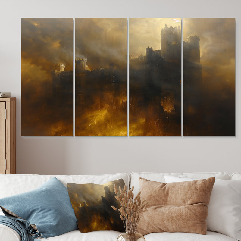 «Yellow», automne noir, château noir, ensemble d'art mural, H 32 po x l 64 po