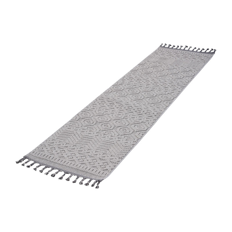Collection White /Geometric Indoor/Outdoor Area Rug, Runner 2'2" x 8'