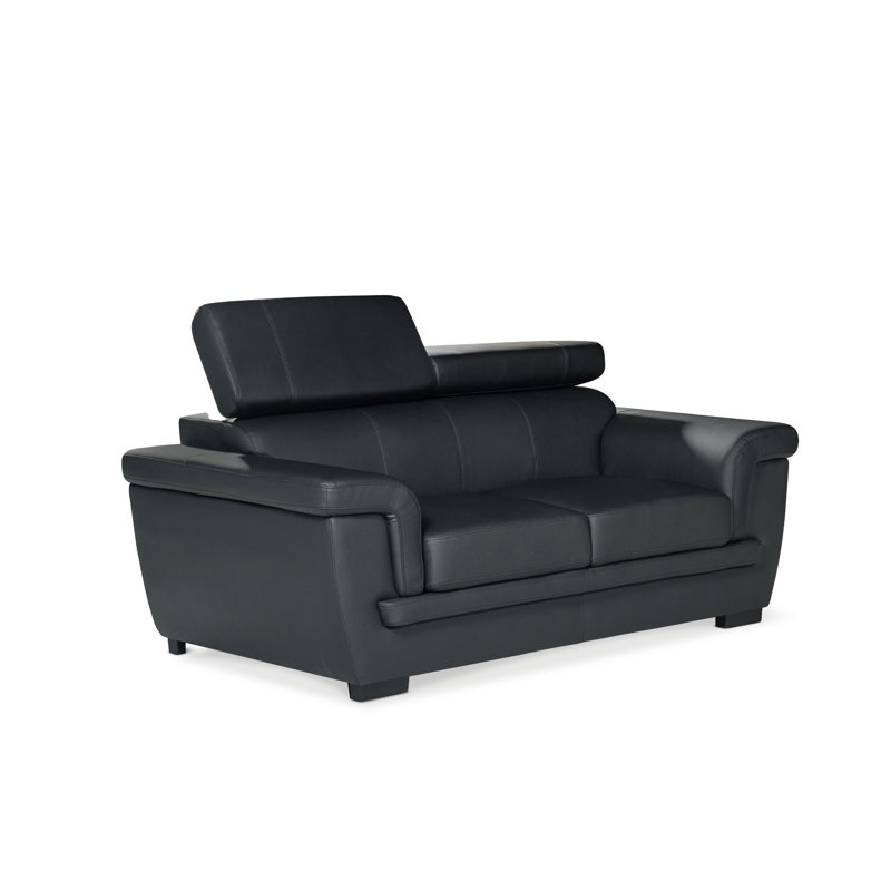 Syniya Genuine Leather Sofa, 2, Black Genuine Leather