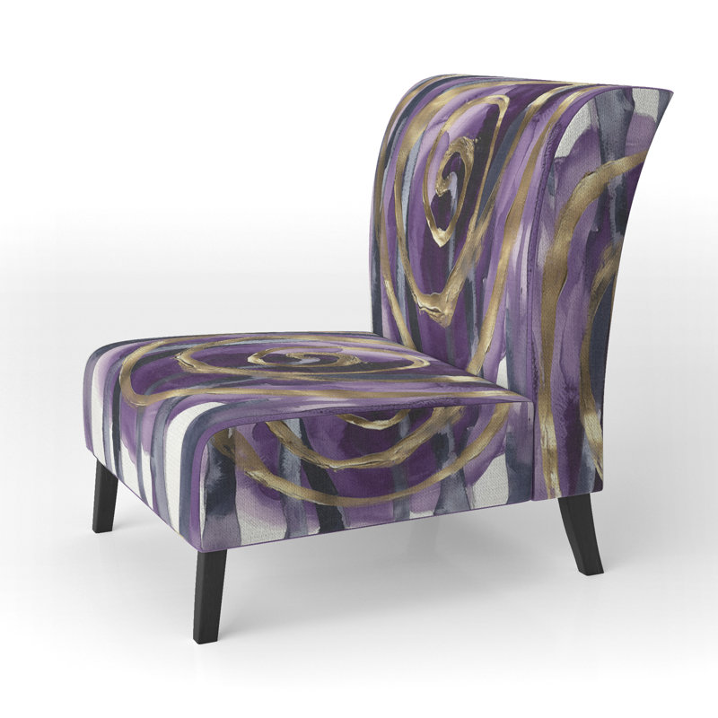 Mettalic I - Glam Upholstered Slipper Chair, Gray/Purple/Gold