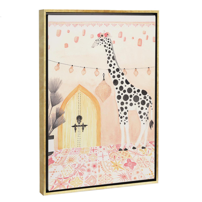 Girafe au Maroc, art encadré, Toile encadrée d'or, H 60 po x l 40po x P 1,5 po