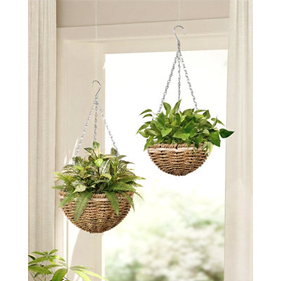 Macrame Plant Hanger Metal Frame Woven Rattan 2 Pack 10 and 8 Inch