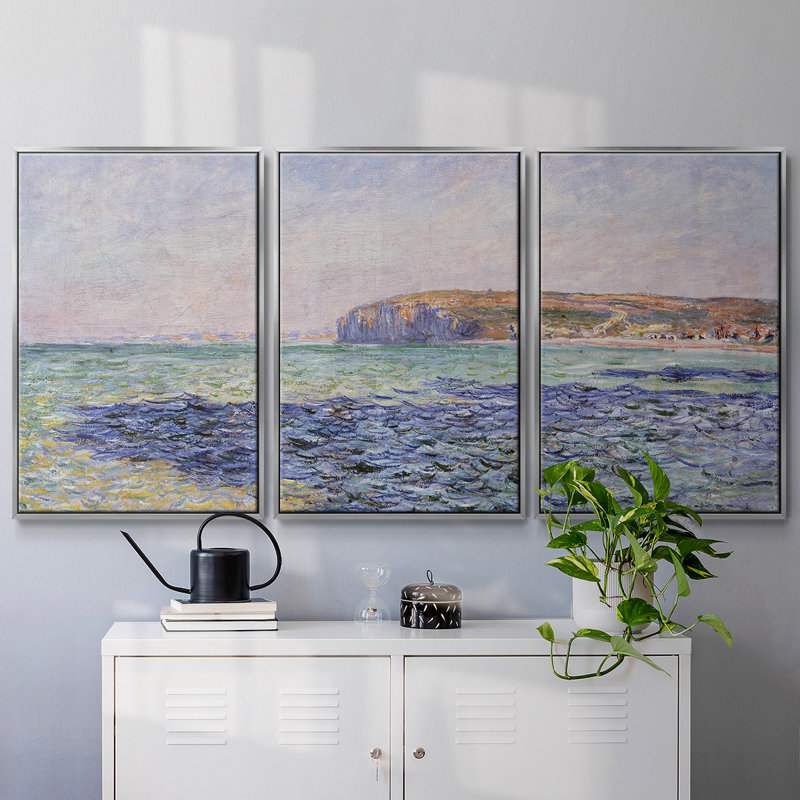 Monet, reproduction sur toile 3 pièces, Argent, H 36 po x l 75 po x P 2 po