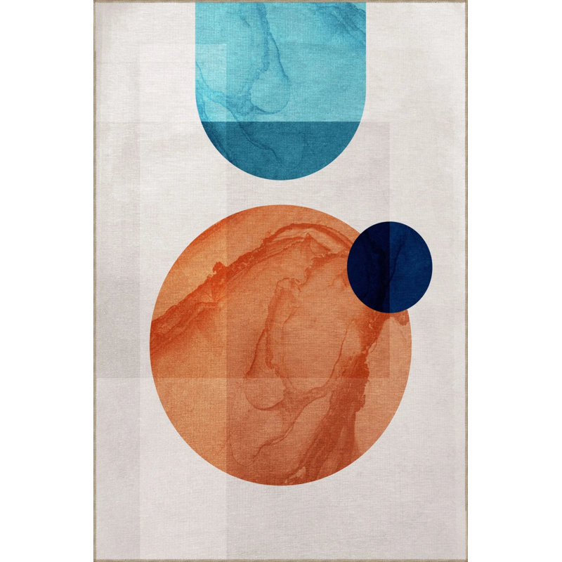Orange Blue Themed Abstract Patterned Modern Decorative Carpet, Runner 2'6" x 6'7"