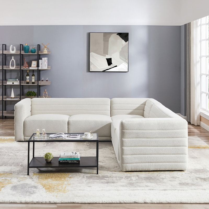 Canapé modulaire 3 pièces Blanaid, Crème Boucle