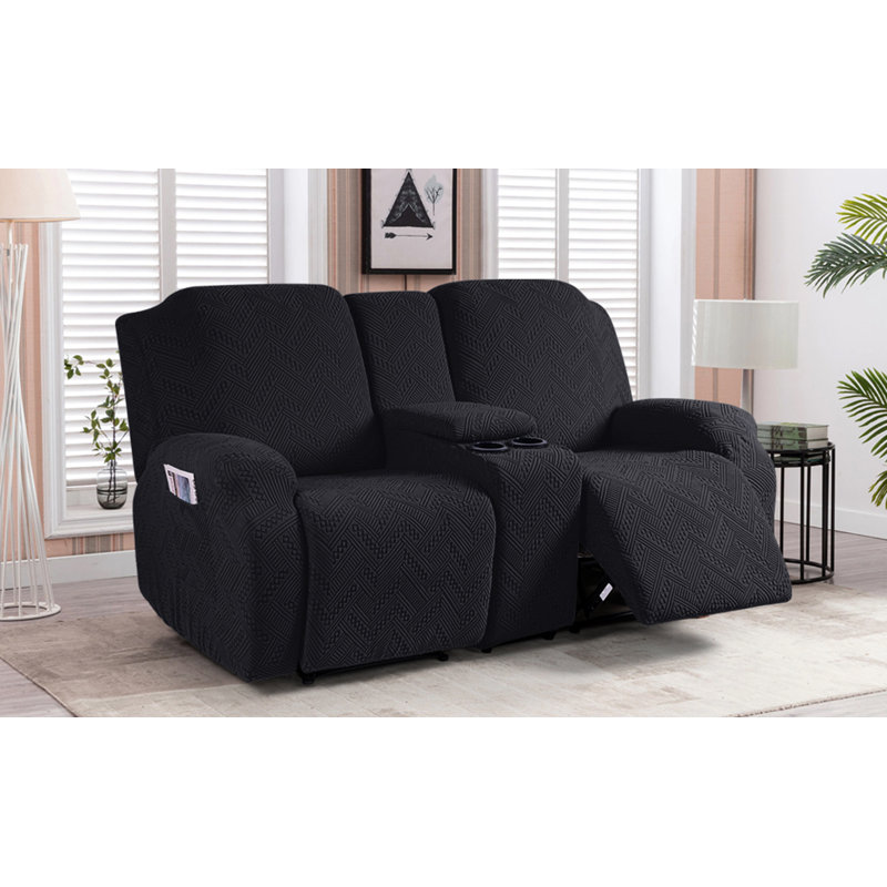 Harriet Box Cushion Recliner Loveseat Harriet with Console, Stretch Anti-Slip Reclining Slipcover for 2 Cushion Couch with Pockets