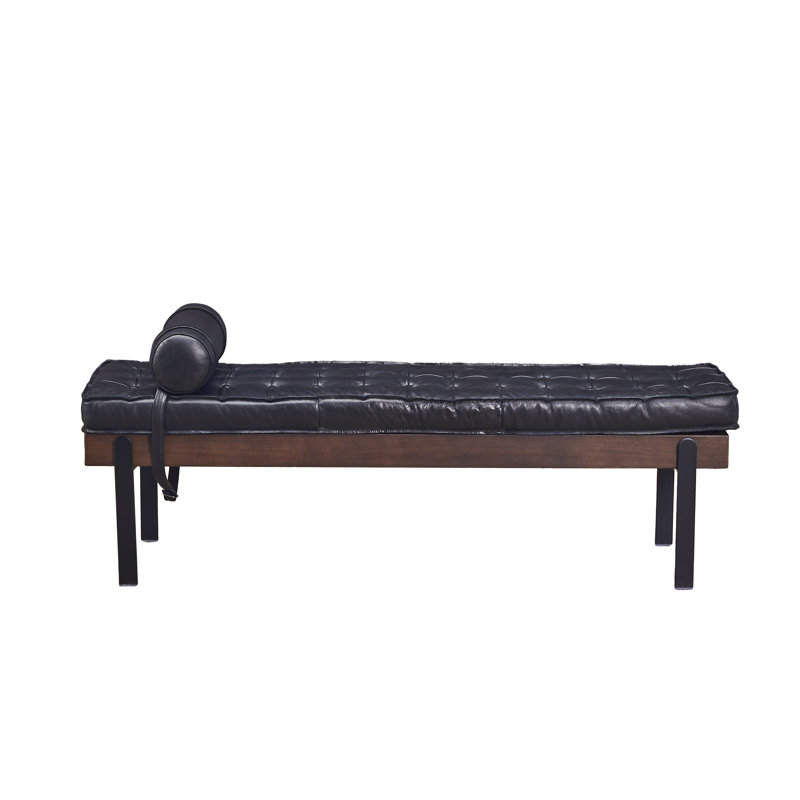Clarkson Solid Wood Frame Genuine Leather Bench, Black