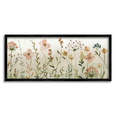 Fleurs de cerisier et brins d'herbes encadrées sur bois par Livi Finn, peinture