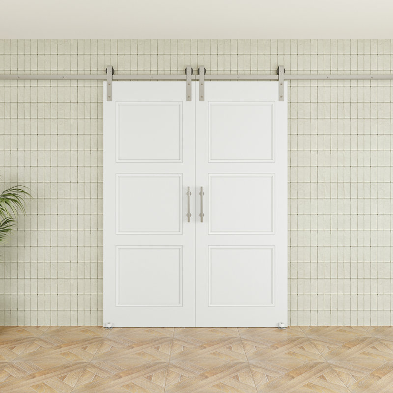 Porte de grange coulissante en bois et panneau de fibres à densité moyenne 80 po H 80 po, 60 po x 80 po, Nickel
