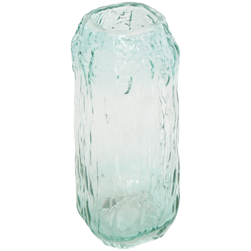 Elyzah Glass Handmade Abstract Textured Rectangular Ombre Decorative Vase, Green