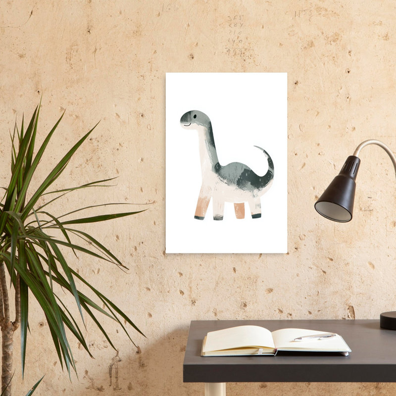 Cute Friendly Dinosaur Modern Playful Animal Wall Art Print 1 Piece Wrapped Canvas Wall Art, 60.96cm H x 40.64cm W