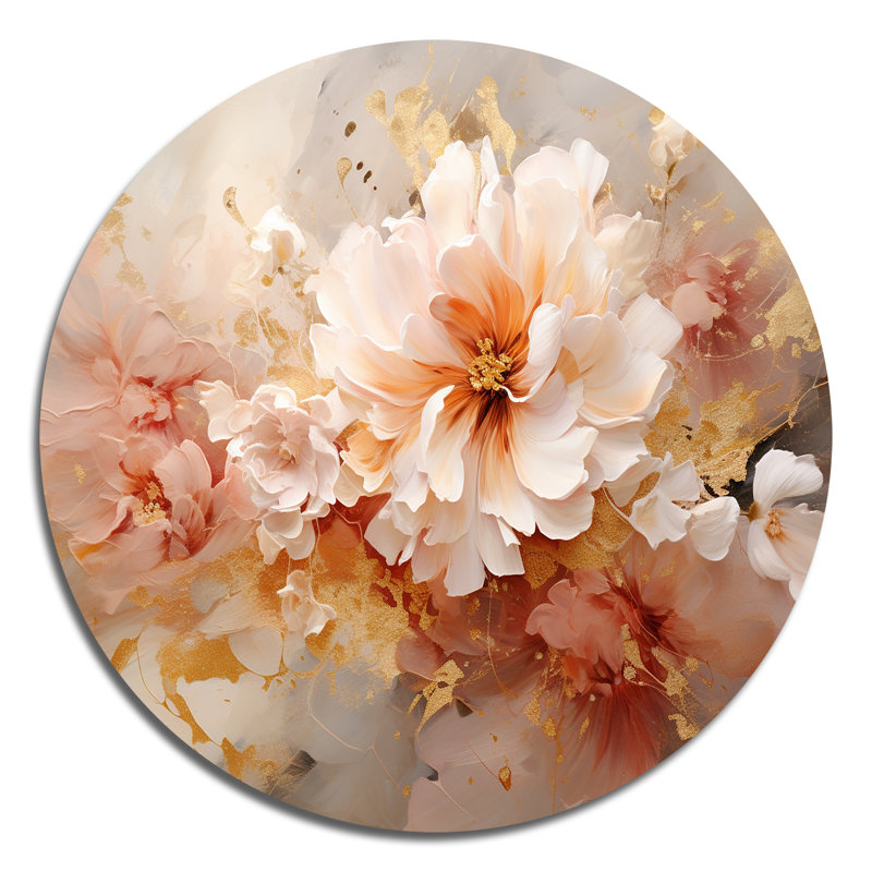 Fleur de pivoine blanche en fleurs - Art floral rond en métal, H 36 po x l 36 po