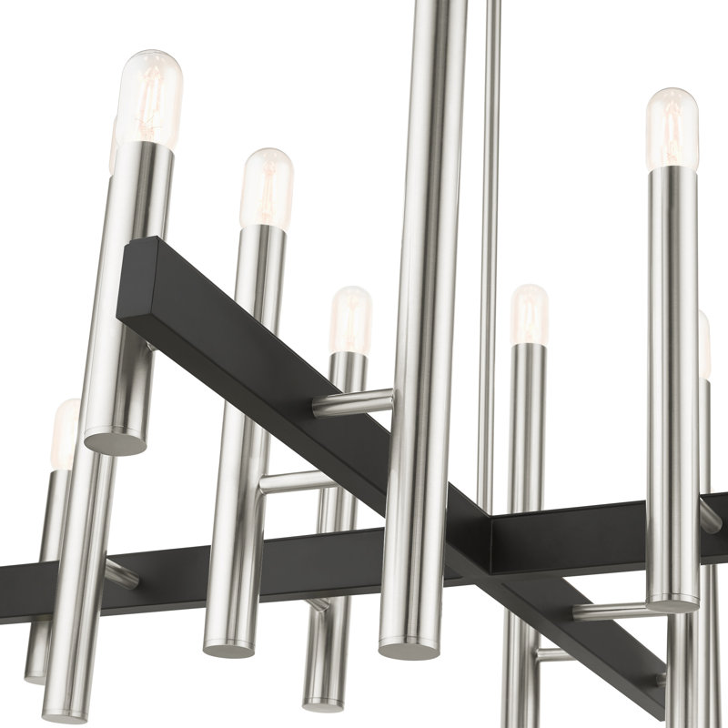 Lustre cylindrique moderne à 12 lumières Kaenel, Nickel brossé