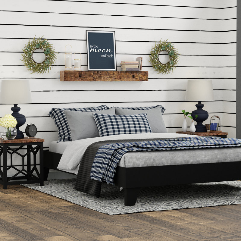 Lit plateforme en bois massif Dedrie, Simple TG, Noir