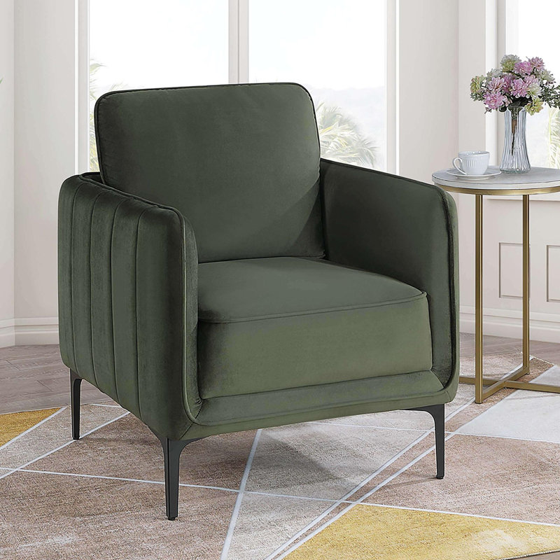 Élégante chaise d'appoint rembourrée avec pieds en métal, Vert foncé